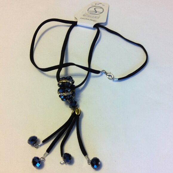 NEW Shelley Long Black Genuine Leather Necklace with Black Beads Pendant - Picture 2 of 7